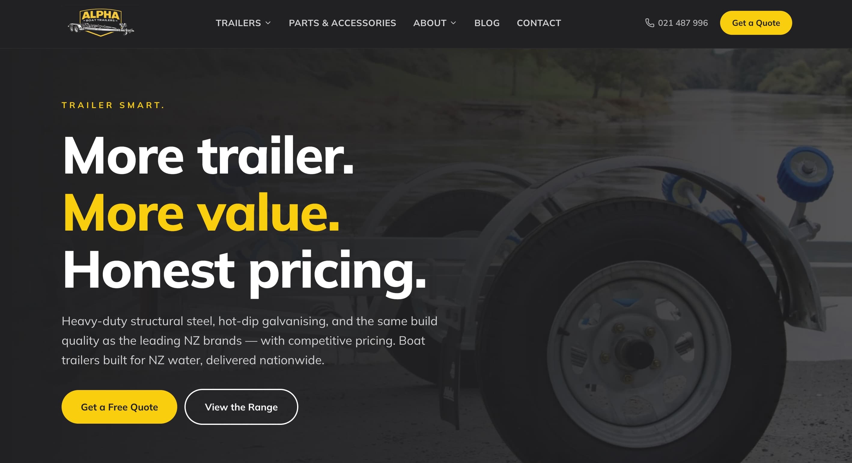 Alpha Trailers website built by King Tide