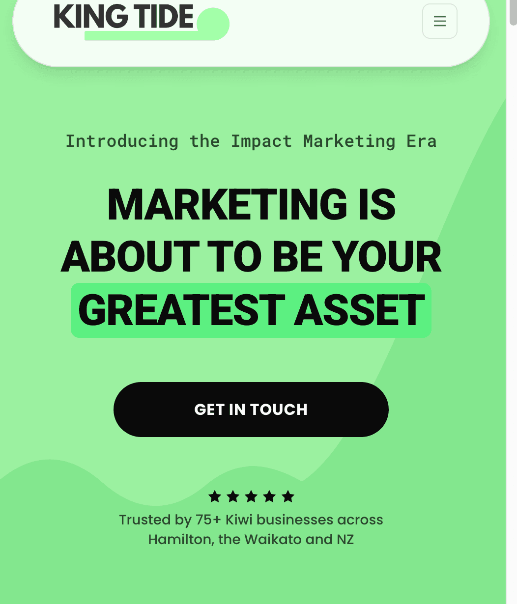 The King Tide website homepage - built with the same AI stack King Tide sets up for clients