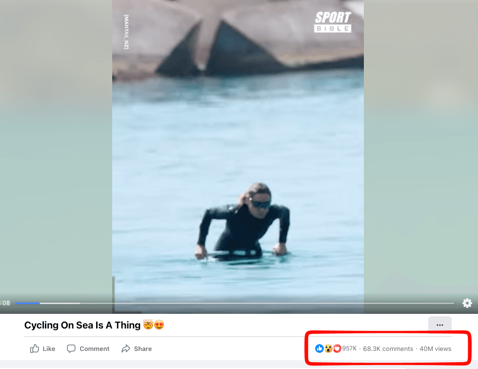 King Tide campaign video for Manta5 on SportBible with 40 million views, 957K reactions and 68.3K comments