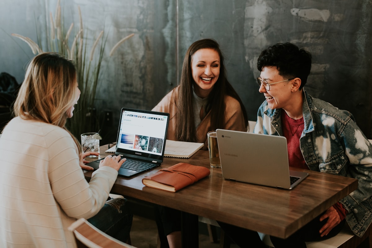 Team collaborating around a meeting table
