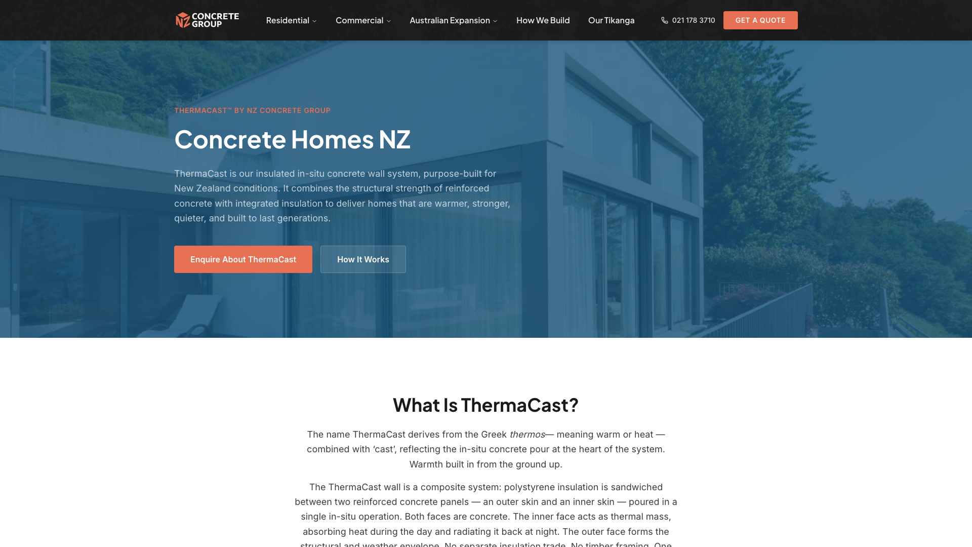 The ThermaCast page - the brand name sits above the headline, while the H1 targets the search people actually make